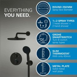 Grohe Vitalio Start Duschset mit Unterputz-Thermostat, Durchmesser 25 cm, 2 Strahlarten, mattschwarz