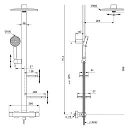 Ideal Standard Alu+ Duschsystem, Thermostat Durchmesser 26 cm, 2 Strahlarten, silver matt