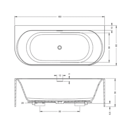 Riho Valor Back2Wall Solid Surface Badewanne 180 x 80 cm