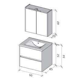 Riho Porto Wave 60 x 46 cm Waschtisch mit Waschtischunterschrank und LED-Spiegelschrank