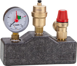 CALEFFI Kesselsicherheitsgruppe bis 100 kW, DN25(1") Messing mit Isolierung, Sicherheitsventil 3 bar