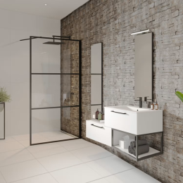 Riho Grid 104 Duschtür aus Glas mit fester Wand in modernem Design, Höhe 200 cm