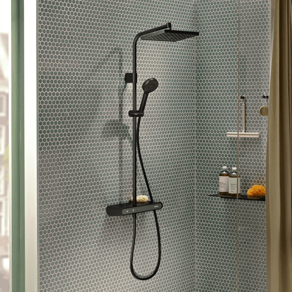 Hansgrohe Activera Q - Duschset mit Thermostat, 29 x 18 cm, 2 Strahlarten, EcoSmart+, matt schwarz