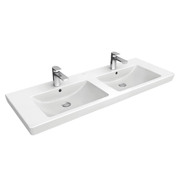 Villeroy & Boch Subway 2.0 Doppelwaschtisch 130x47 cm, mit Überlauf, Hahnlöchern, Weiß