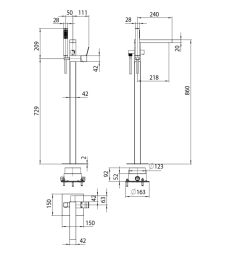 Bossini Aki Wannenarmatur, Bodenmontage, Einhebelmischer chrom