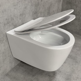 PREMIUM 100 Wand-Tiefspül-WC-SET SLIM, spülrandlos, oval, mit slim WC-Sitz