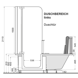 Artweger Artlift links mit Vorrüstsatz 1600x750x2110mm MH/EK/VC