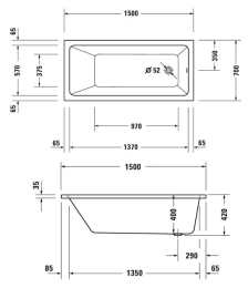 Duravit No.1 Rechteck-Badewanne, Einbau 500x700 mm weiß
