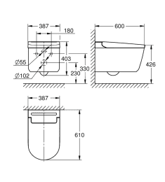 Grohe Sensia Dusch-WC Komplettanlage für Unterputzspülkästen, Rimless, Triple Vortex, HyperClean, Al