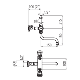 KWC Zweigriff Spültischmischer Übertischmontage KWC, Niederdruck Ausladung 150 mm chrom