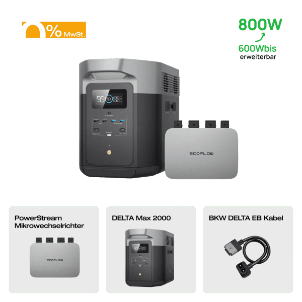EcoFlow DELTA Max 2000 Powerstation +Powerstream 600 W - 0% MwSt (Angebot gemäß §12 Abs.3 UstG)