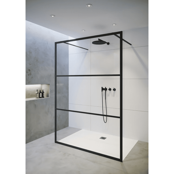 Riho Grid 401 freistehende Duschwand aus Klarglas für Walk-In-Dusche Matt schwarz, Höhe 200 cm