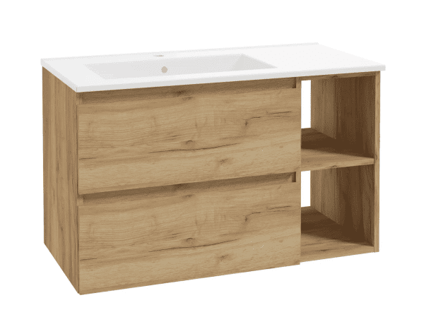 kielle Nefia - Schrank mit Waschbecken 90 cm, linke Ausführung, goldene Eiche