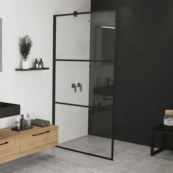 Riho Grid 400 Duschwand aus Klarglas für Walk-In-Dusche schwarz matt, Höhe 200 cm