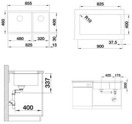 Blanco Subline 480/320 Silgranitspüle 86x46 cm weiß