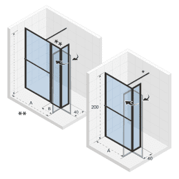 Riho Duschwand LUCID 402 Schwing mit schwenbarem Seitenteil