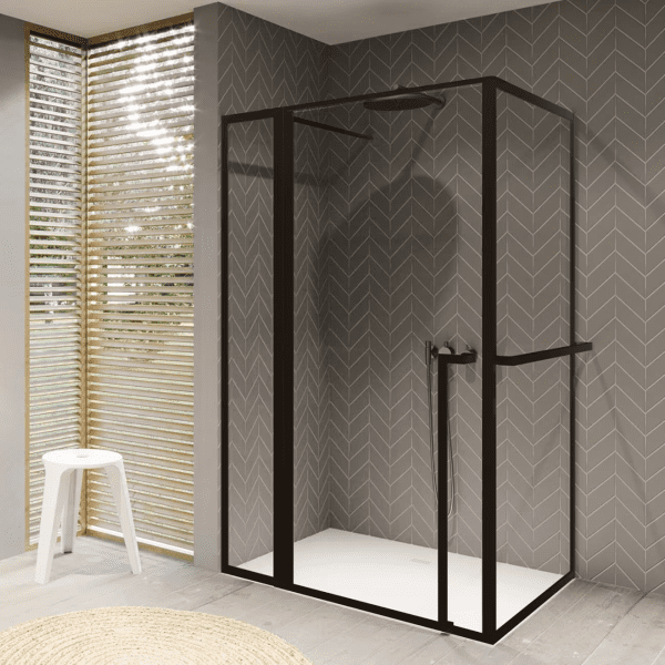 Riho Pendeltür mit Seitenwand LUCID 203 mit Festteil schwarz matt