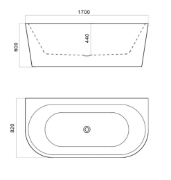 Premium Pure 1700 Freistehende Badewanne an Wand 170x82x60 cm