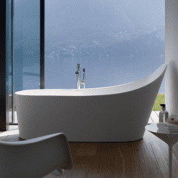 Laufen Palomba Collection Freistehende asymmetrische Badewanne 180x90 cm, LED-Beleuchtung, weiß-matt
