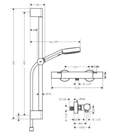 Hansgrohe Pulsify Select S Brauseset mit Thermostat, 3 Strahlarten, EcoSmart, mattschwarz
