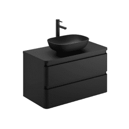 Treos Serie 925 Badmöbel Black - Konsolenplatte, Unterschrank mit Aufsatzbecken 900 mm