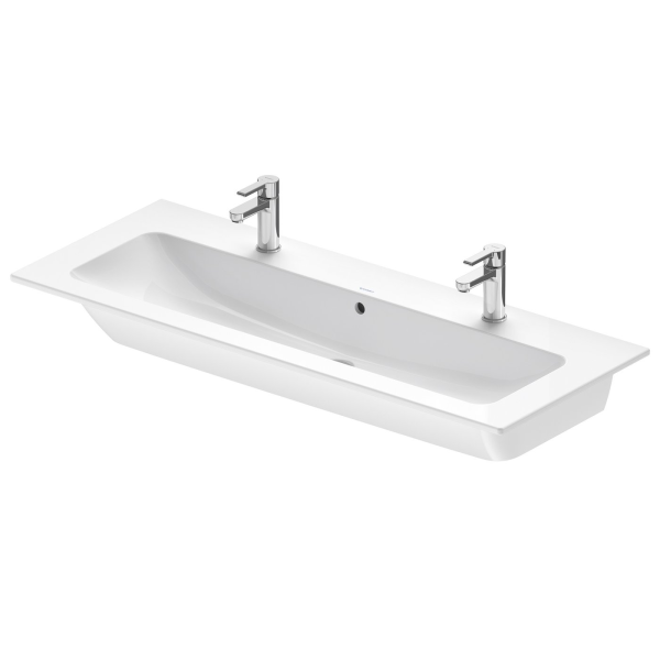 Duravit Viu Doppelwaschtisch 123x49 cm, mit 2 Hahnlöcher, mit WonderGliss, Alpinweiß