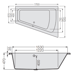 Artweger Acryl Raumspar-Badewanne Corinna 1700x1250x450mm rechts weiß