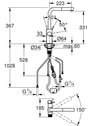 Grohe Blue Pure Spültischarmatur Minta mit Filterfunktion und ausziehbarer Brause, Supersteel