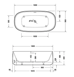 Duravit Zencha freistehende Badewanne, oval 1800x900 mm weiß matt