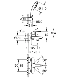 Grohe Eurostyle Cosmopolitan Badewannenarmatur mit Zubehör, Chrom Grohe Eurostyle Cosmopolitan Badewannenarmatur mit Zubehör, Chrom