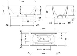 Duravit DuraSquare freistehende Badewanne, eckig 1600x750 mm weiß matt