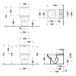 Duravit No.1 Stand-WC Kombination, Becken, Sitz und Spülkasten, Zulauf rechts/links