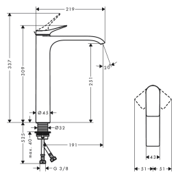 hansgrohe Vivenis Waschtischarmatur erhöht 250 mit EcoSmart, schwarz matt