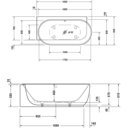 Duravit Luv Whirlwanne mit Air-System 185 x 95 cm Ecke links
