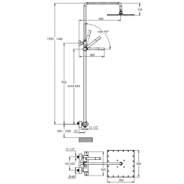 Treos Serie 195 Thermostat Duschsystem mit Regenbrause 30 x 30 cm schwarz-matt