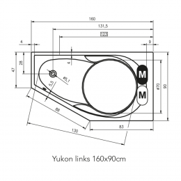 Riho Yukon Easypool Raumspar-Whirlwanne 160 x 90 cm mit mechanischer Bedienung