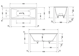 Duravit DuraSquare Rechteck-Badewanne, Einbau 800x800 mm weiß matt