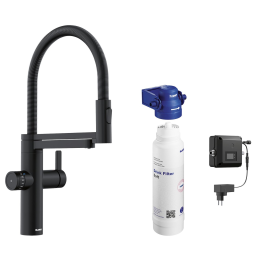 Blanco EVOL-S Pro - Spültischarmatur mit flexiblem Arm, Spülbrause und Filterfunktion, schwarz matt
