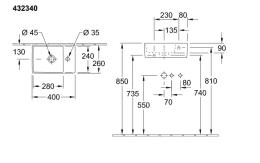 Villeroy & Boch Memento 2.0 Handwaschbecken 40x26 cm, ohne Überlauf, 1 Hahnloch, Alpinweiß