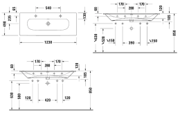 Duravit Viu Doppelwaschtisch 123x49 cm, mit 2 Hahnlöcher, mit WonderGliss, Alpinweiß