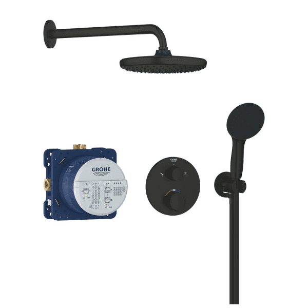 Grohe Vitalio Start Duschset mit Unterputz-Thermostat, Durchmesser 25 cm, 2 Strahlarten, mattschwarz