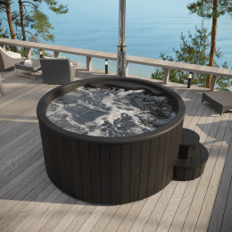 Fjordholz Hot Tub DeLux 200 Black Series SET mit Abdeckung, Spa-System und LED