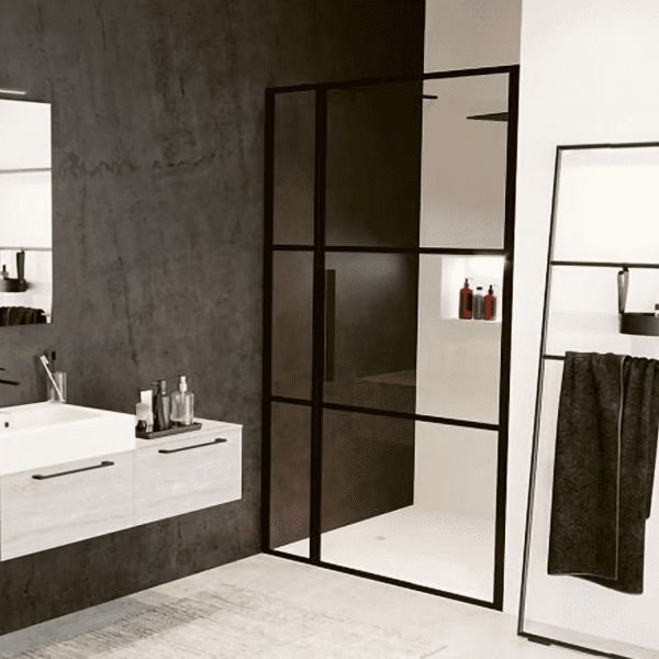 Riho Grid 104 Duschtür aus Glas mit fester Wand in modernem Design, Höhe 200 cm