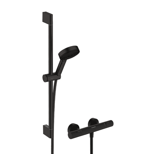 Hansgrohe Pulsify Select S Brauseset mit Thermostat, 3 Strahlarten, EcoSmart, mattschwarz