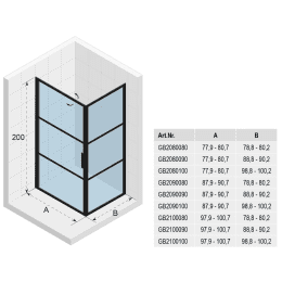Riho Grid 201 Duschkabine aus Glas mit schlankem Design für die Eckmontage, 200 Höhe
