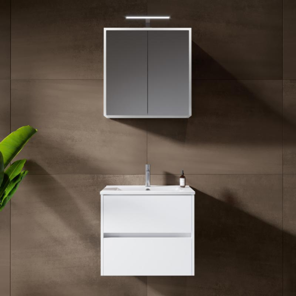 Riho Porto Wave 60 x 46 cm Waschtisch mit Waschtischunterschrank und LED-Spiegelschrank