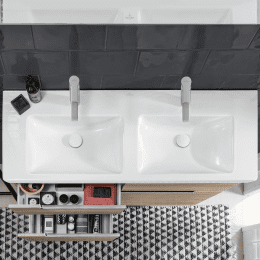 Villeroy & Boch Subway 2.0 Doppelwaschtisch 130x47 cm, mit Überlauf, Hahnlöchern, Weiß