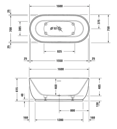 Duravit Luv freistehende Badewanne, oval 1600x750 mm weiß matt