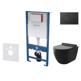 kielle Genesis Set Vorwandelement, WC Gaia, Softclose-Sitz und Betätigungsplatte Gemini IV, schwarz 
