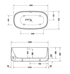 Duravit Zencha freistehende Badewanne, oval 1600x850 mm weiß matt